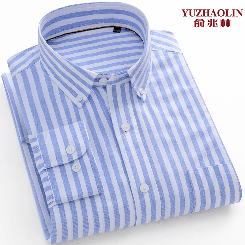 俞兆林高档轻奢纯棉长袖衬衫中青年男士时尚休闲港风条纹衬衣男装