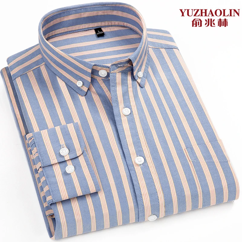 俞兆林纯棉条纹长袖衬衫男士春秋款商务免烫格子衬衣高档韩版男装