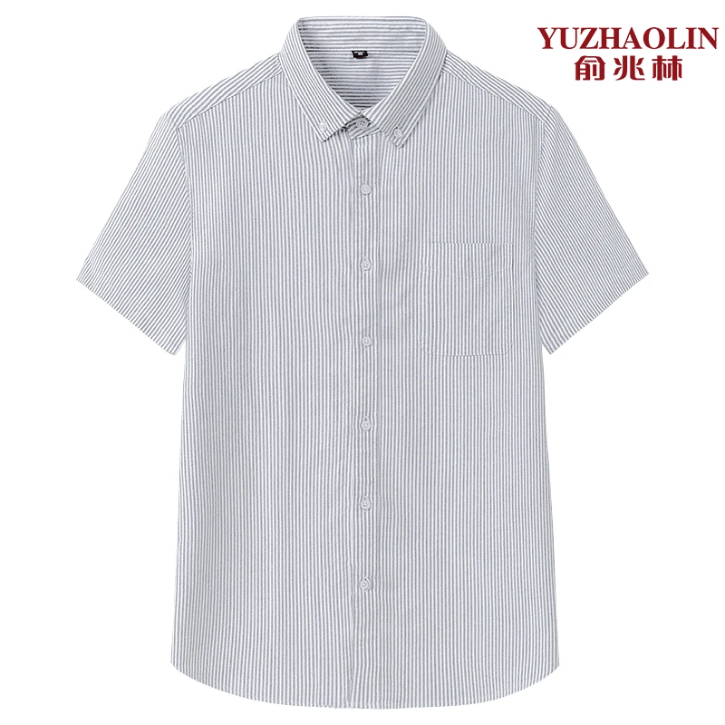 短袖纯棉衬衫男士商务条纹休闲夏季薄款时尚男装舒适舒适透气中年