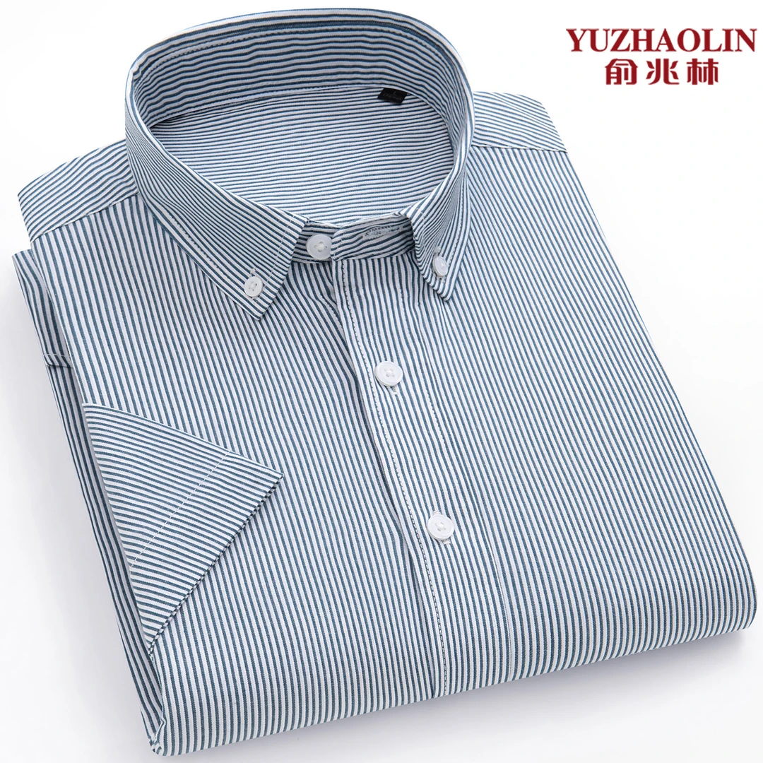 夏季男士薄款衬衫短袖纯棉商务休闲条纹短袖衬衣宽松时尚百搭凉快
