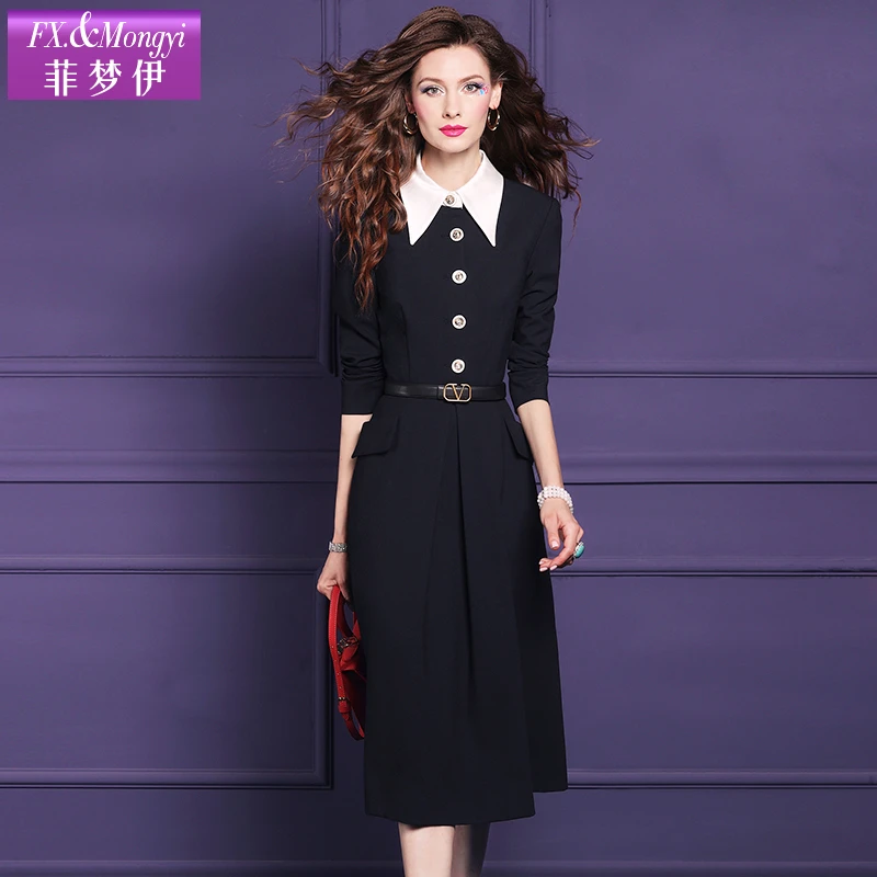 菲梦伊原创新款初秋新款赫本小黑裙A摆显瘦时尚连衣裙59196新