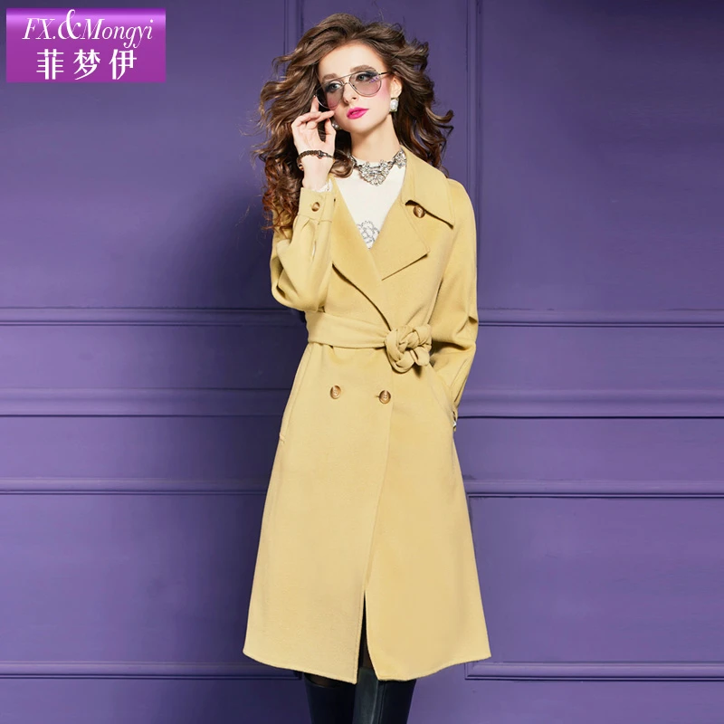 菲梦伊100羊毛大衣女冬季高端轻奢别致收腰中长款毛呢外套FXDW733