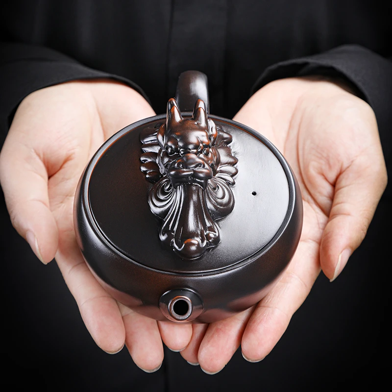 紫陶复古半手工茶壶祥龙壶德钟壶功夫茶具家用大小容量大红袍汉瓦