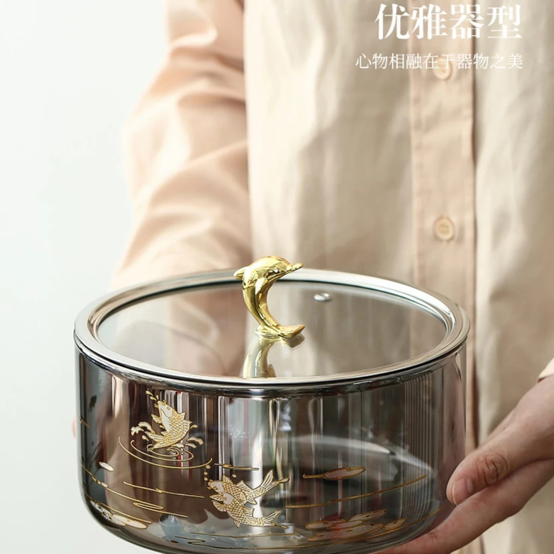 创意玻璃茶洗带盖防尘家用办公轻奢高档功夫茶具收纳碗水洗盂杯洗