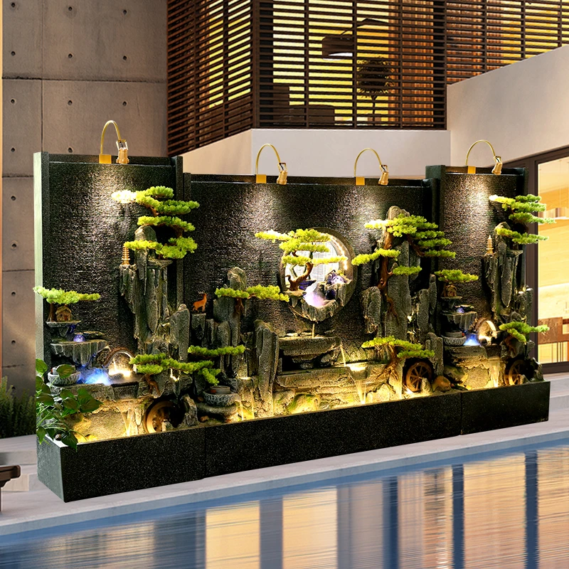 水幕墙流水屏风玄关假山喷泉瀑布循环水别墅庭院景观招财装饰摆件