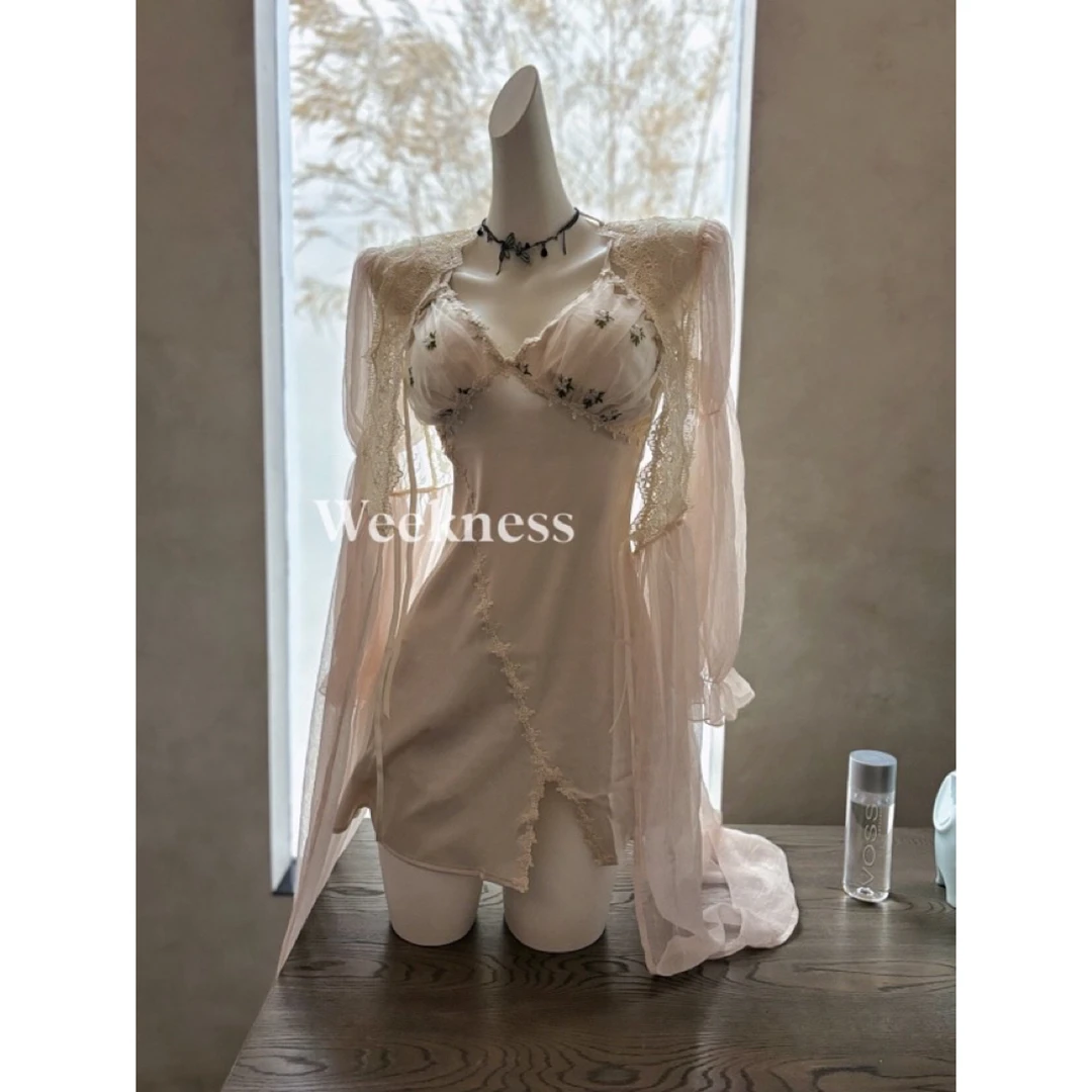 「weekness」性感睡衣女蕾丝吊带睡裙薄情趣睡衣聚拢轻奢白色显瘦