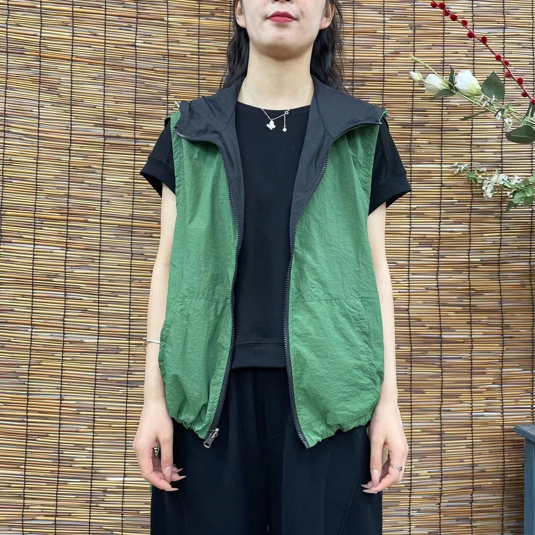2159新款春秋舒适百搭两面穿休闲无袖连帽马甲女