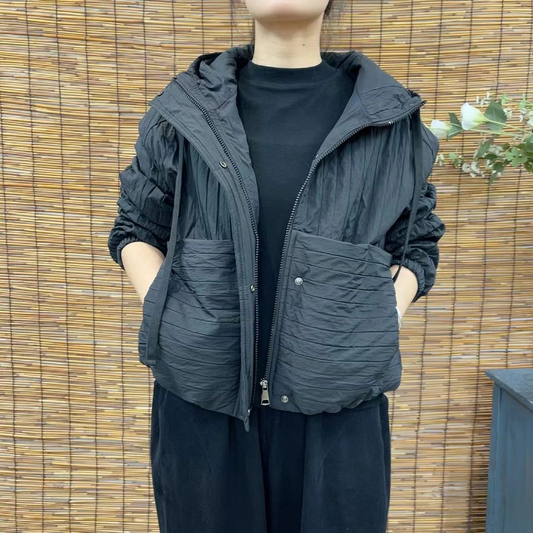 7496新款秋冬休闲简约百搭直通显瘦保暖连帽棉服