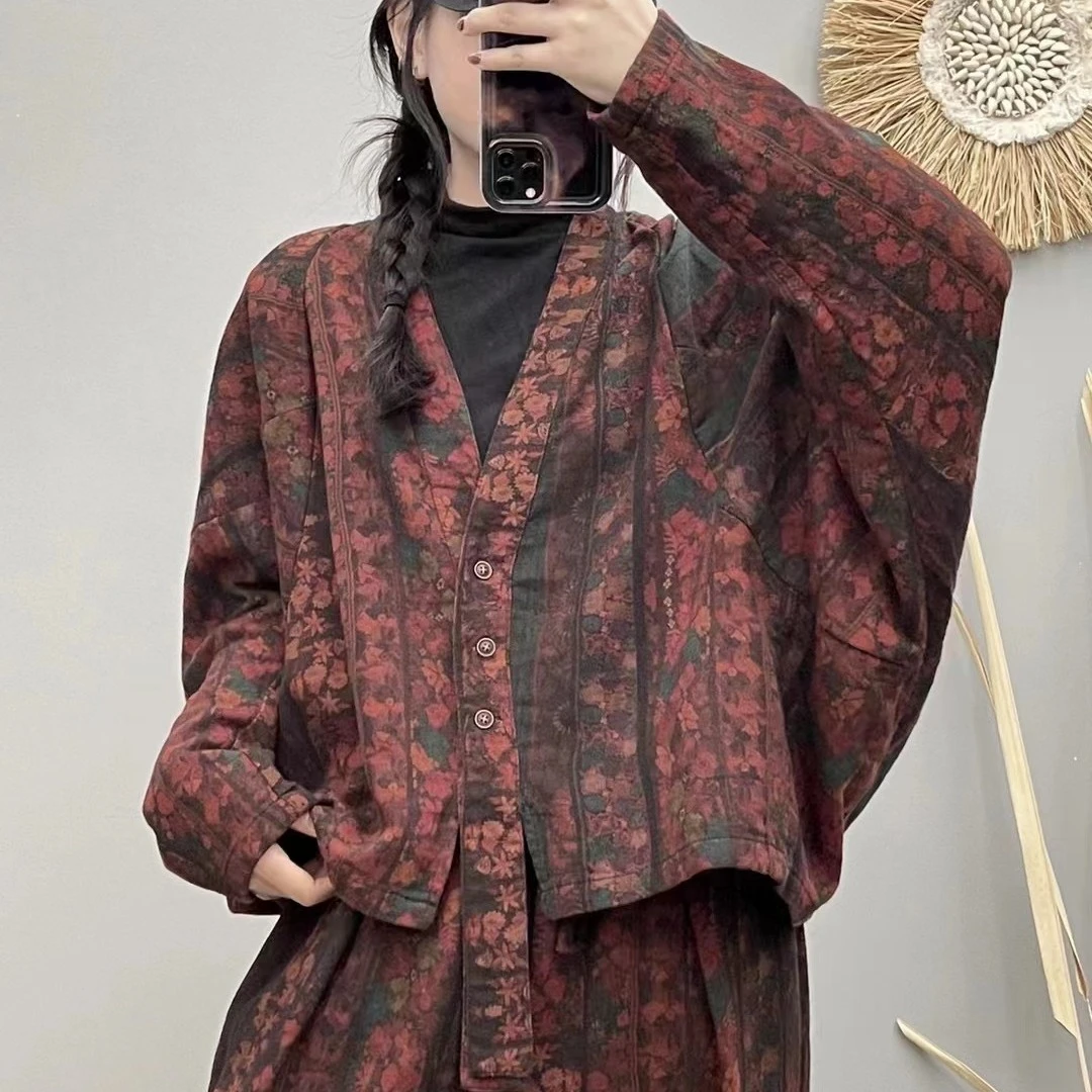 5106新款秋季炒色复古民族风宽松显瘦蝙蝠袖开衫