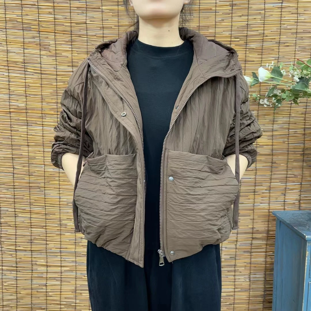 7497新款秋冬休闲简约百搭直通显瘦保暖连帽棉服