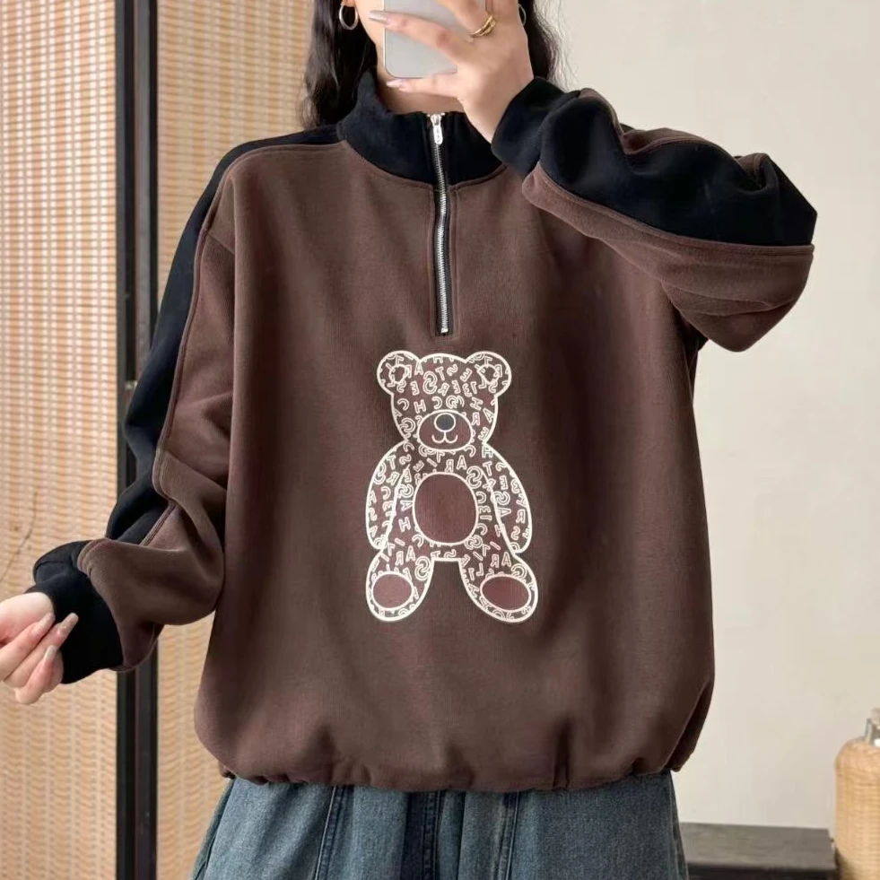 6558新款春秋加绒休闲百搭气质减龄半开领长袖上衣T恤