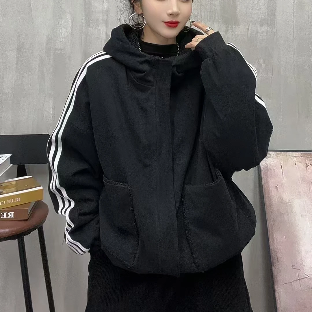 75113新款冬季两面穿加厚连帽大口袋时尚百搭宽松显瘦棉服