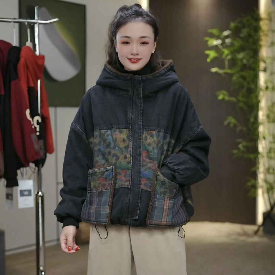 7687新款秋冬加绒加厚休闲百搭显瘦连帽棉服