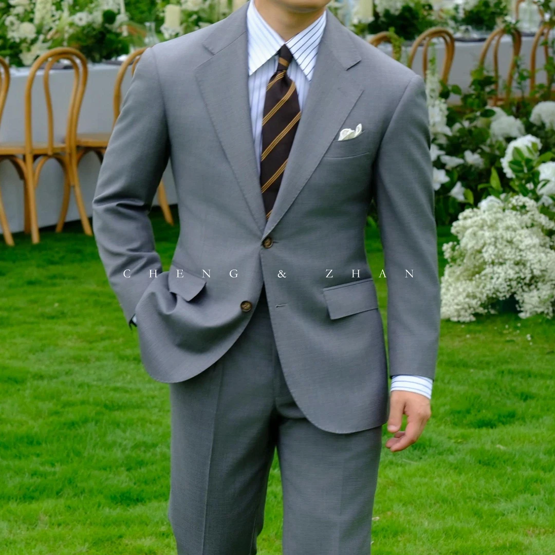 撑展【常规】工艺 【套装】901高级灰西装单排扣平驳领羊毛西服