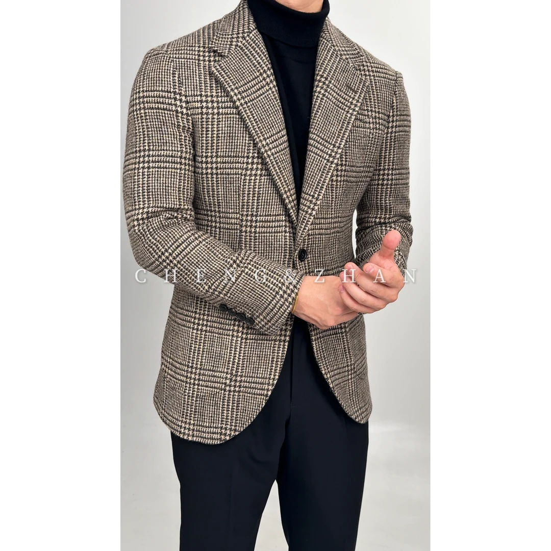 100%羊毛 撑展【黑标】手工工艺【单西】浅咖色复古休闲格纹单西