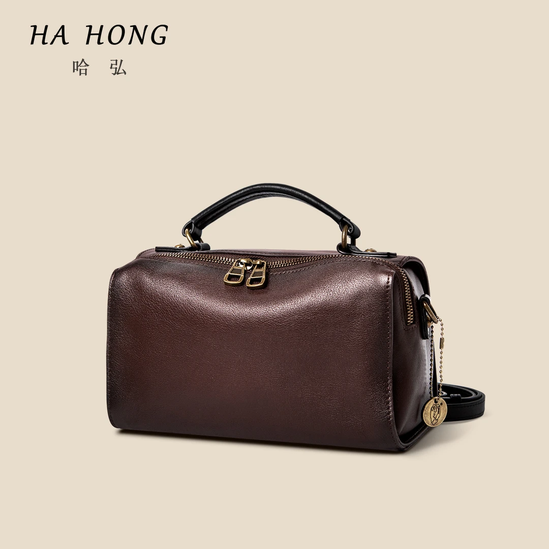 斯黛拉秋冬新款头层牛皮复古百搭金枕无忧潮流枕头包斜挎包波士顿