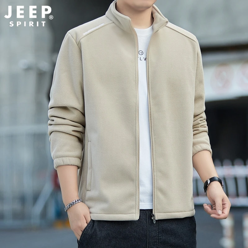 JEEPSPIRIT抓绒衣男秋冬新款户外开衫休闲保暖男士时尚摇粒绒外套