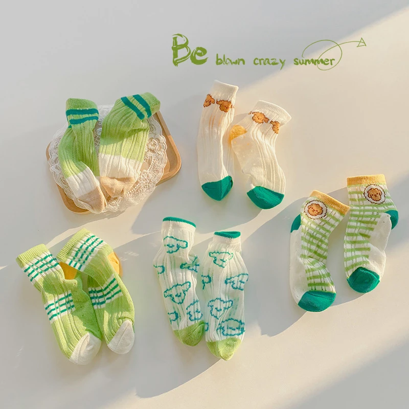 ins春夏季透气儿童袜子百搭薄款短筒ins条纹浅口网眼袜棉儿童袜子