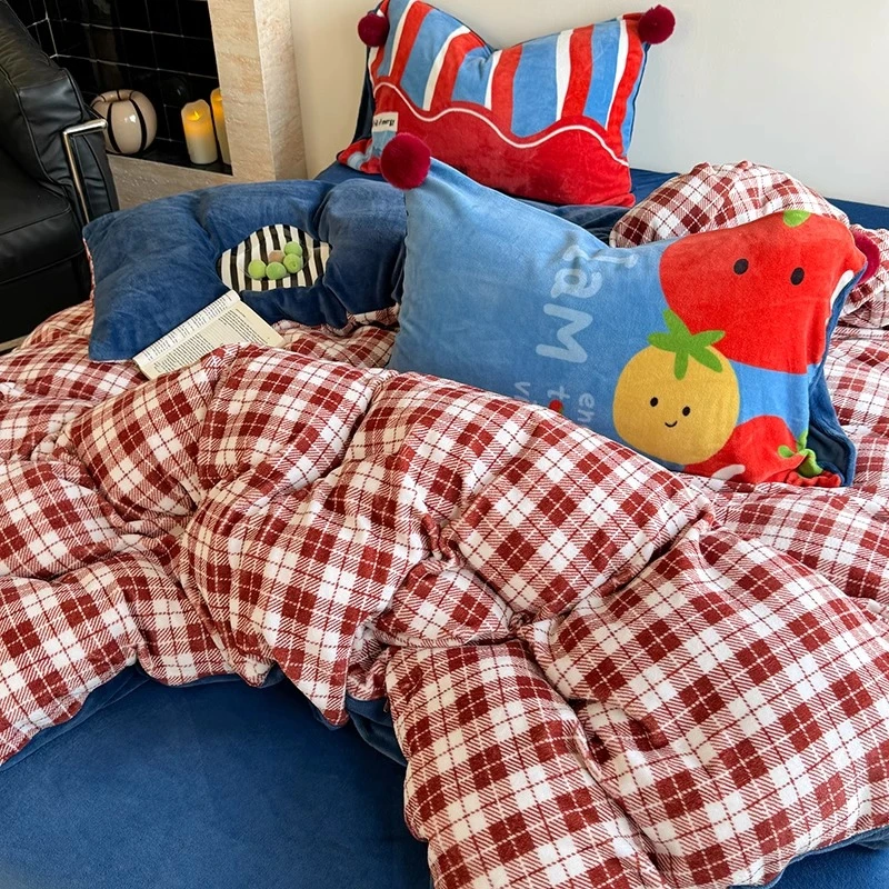 ins冬季加厚保暖牛奶绒四件套双面珊瑚绒床单被套宿舍床上三件套4