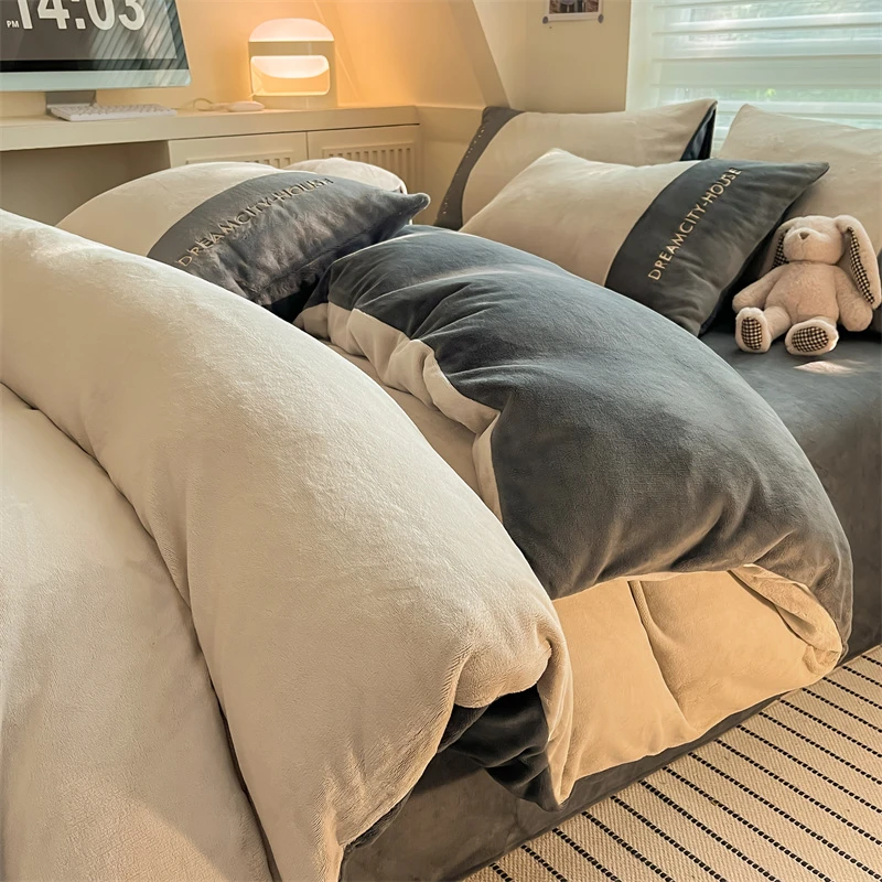 加厚牛奶绒床上四件套珊瑚绒冬季床品法兰绒被套双面加绒三件套