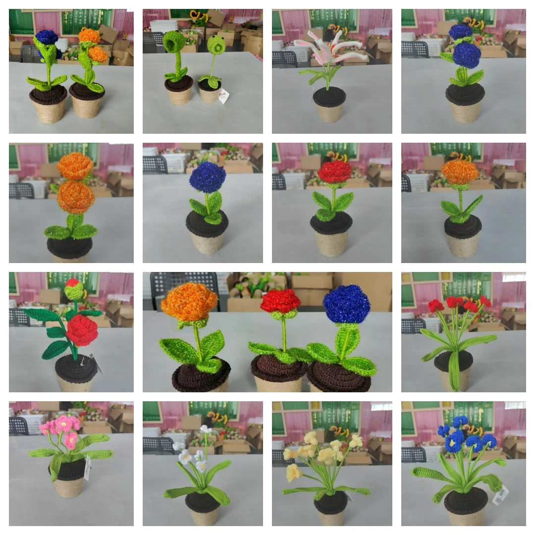 手工编织小盆花朵盆栽