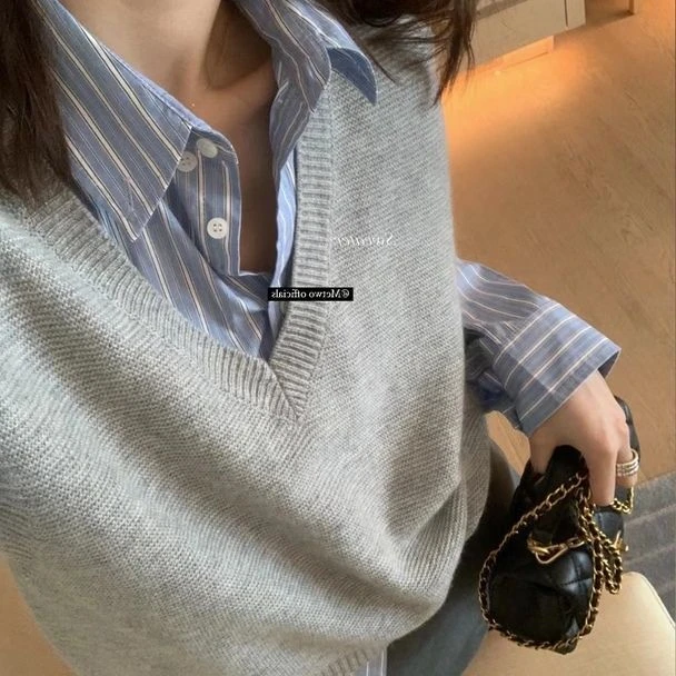 纯色毛衣马甲2024秋季新款外搭坎肩背心宽松韩版小众设计感气质