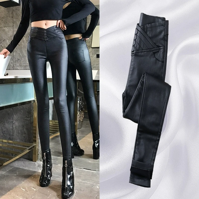 秋冬外穿加绒皮裤女2025秋冬加绒高腰显瘦爆款加绒亚光涂层裤子