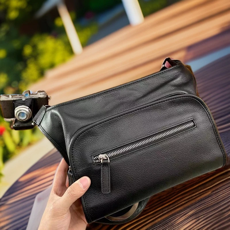 新款真皮男士全皮单肩包黑色牛皮时尚休闲头层牛皮通勤百搭高品质