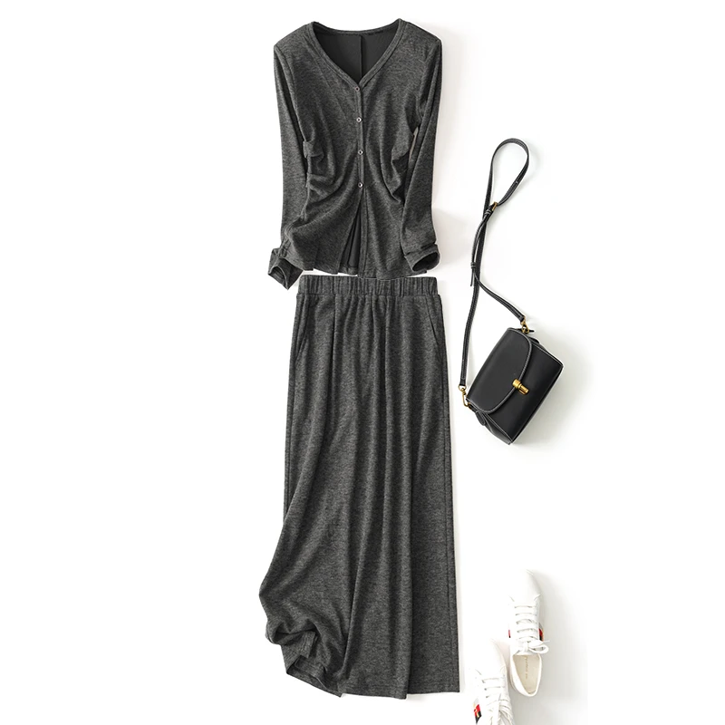 性价wang炸~褶皱设计感修身显瘦长袖T恤高腰休闲半身裙两件套装女