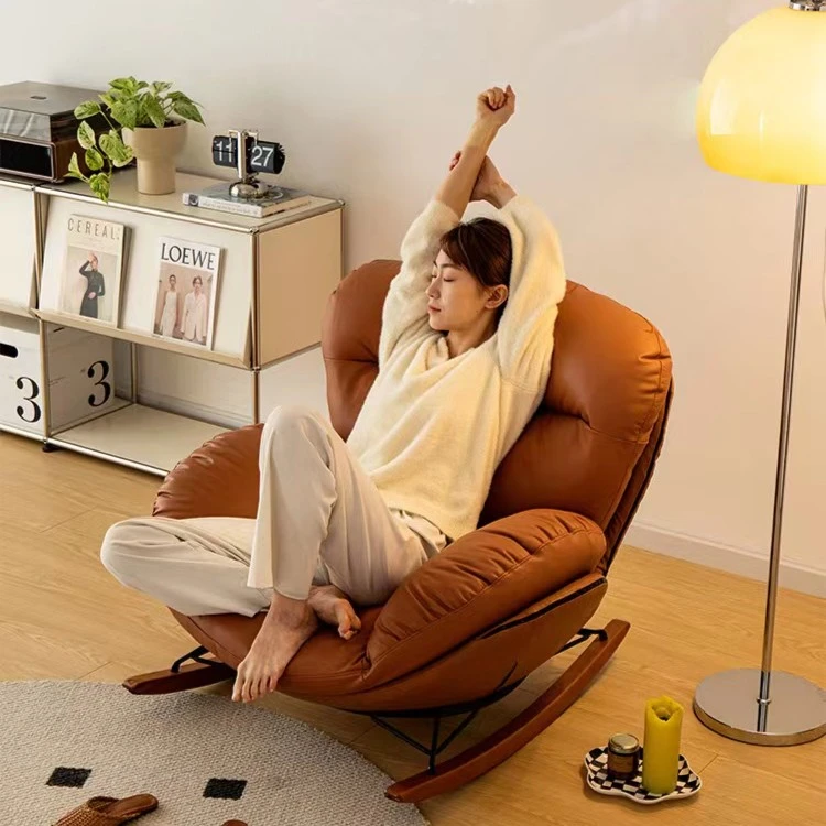 奶油风天鹅摇椅北欧客厅单人椅阳台休闲沙发椅小户型家用懒人椅