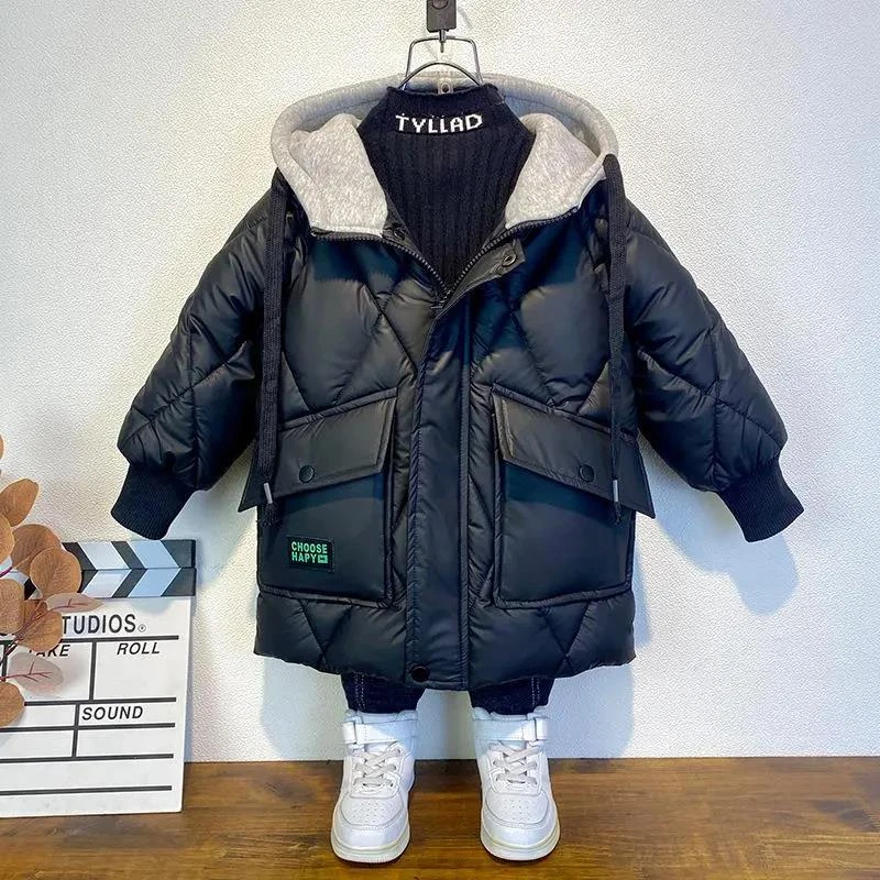 雅鹿童装男童羽绒服服2023冬款中大童加厚棉袄潮宝宝中长款加户外