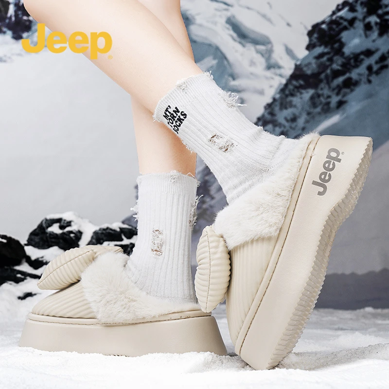 JEEP/吉普2025新款棉拖鞋女室内时尚蝴蝶结高颜值拖鞋冬季保暖