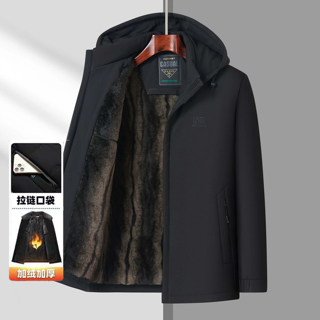 终老男款加绒加厚冬季新款连帽棉服