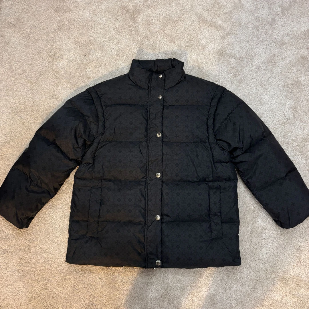 [Janunes Liu]冬季暗纹印花十字扣可拆卸休闲鸭绒羽绒服WT1679