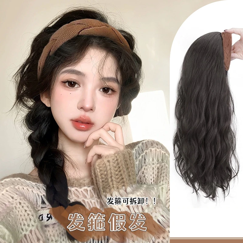 发箍假发女一体时尚自然仿真全真人发半头套式长卷发高颅顶假发片