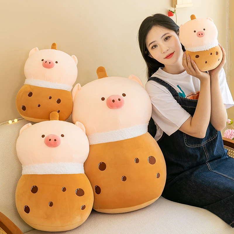 可爱奶茶猪公仔女生沙发靠枕奶茶猪公仔毛绒玩具儿童休闲礼品礼物