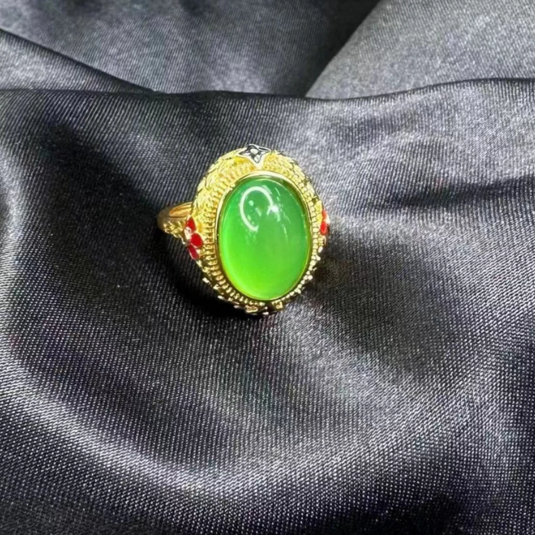 绿玛瑙蛋面戒指A225赠礼盒(多样性发)