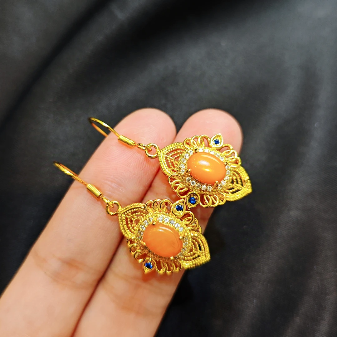 蜜蜡蛋面古风耳坠C01-235赠礼盒(多样性发)