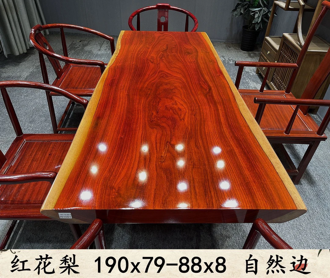 非洲实木大板茶桌精品木纹 自然边190*79/88*8含三角桌腿（不包邮）