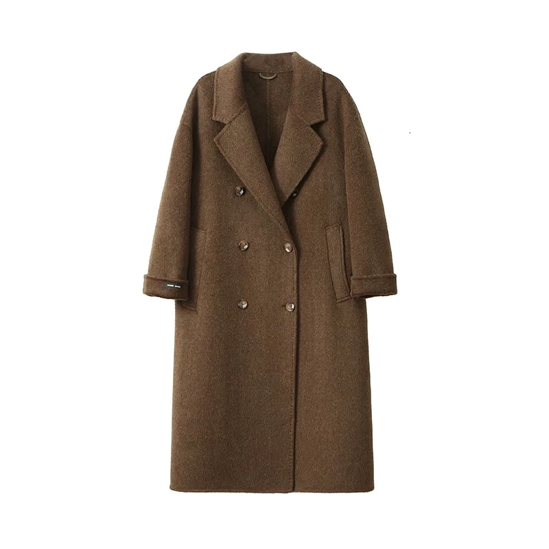 蓝海奕诺气质宽松双面羊毛大衣2024冬季新款设计师西装领毛呢外套