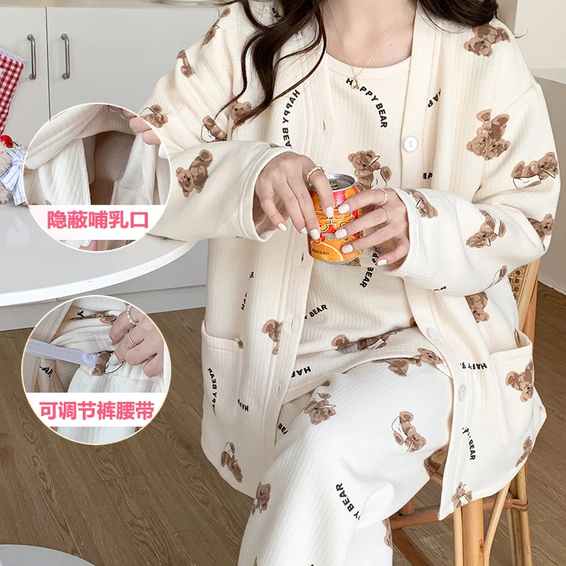 三件套空气棉月子服冬季加厚孕妇睡衣秋冬产后哺乳期11月份12