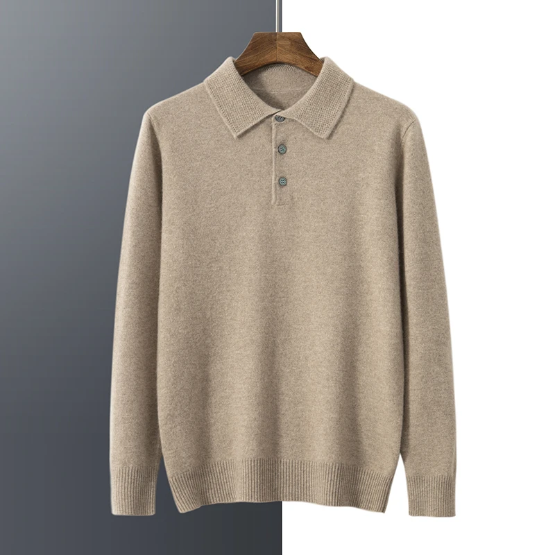 100纯山羊绒衫男士时尚POLO领保暖羊绒衫百搭翻领长袖打底针织衫