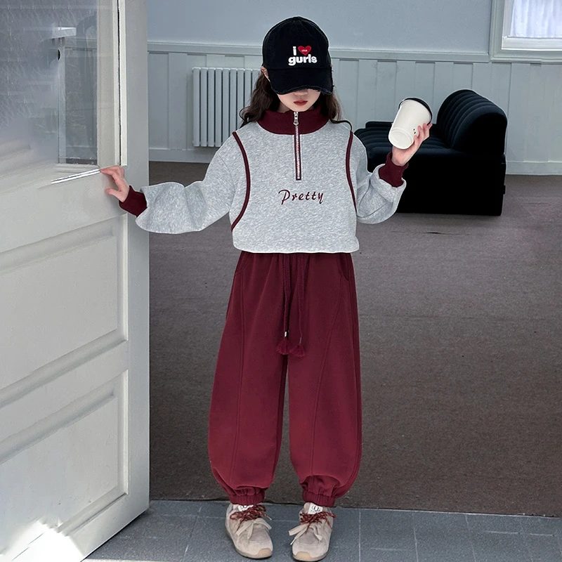 女童运动套装秋冬加绒2024新款儿童潮酷秋季小女孩大童秋装两件套