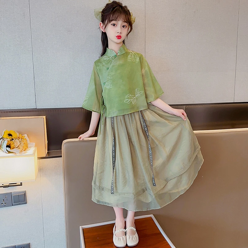 女童夏季汉服套装洋气潮流女孩中式旗袍两件套国潮风中国风新中式