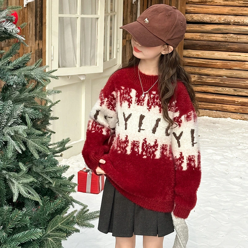 亲子装女童秋冬毛衣2024新款冬季儿童打底衫水貂绒加厚针织衫内搭