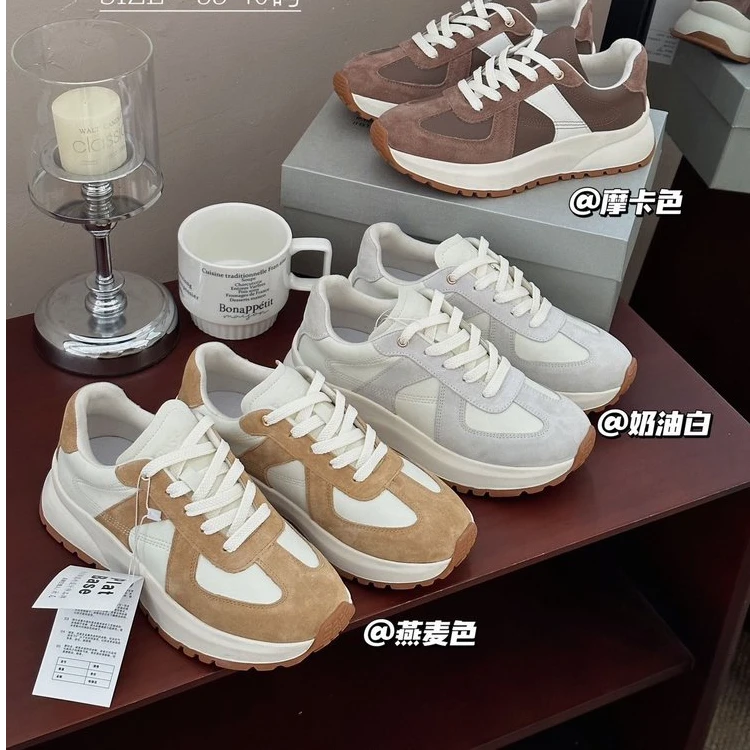 韩国PLATBASE复古厚底拼色德训鞋