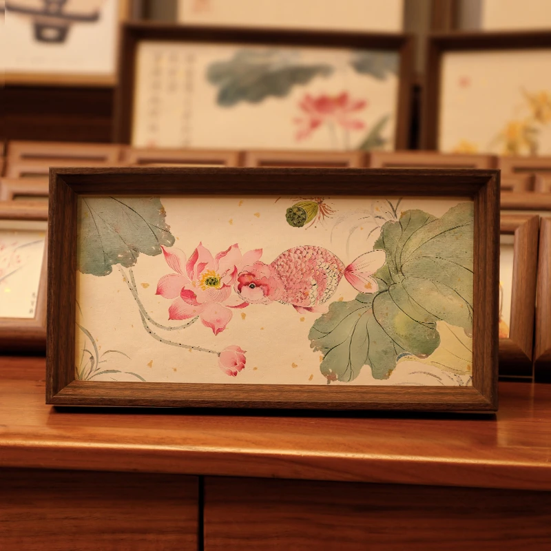 【荷花粉金鱼】短长条款书法摆台文艺书法桌面摆件高级感简约