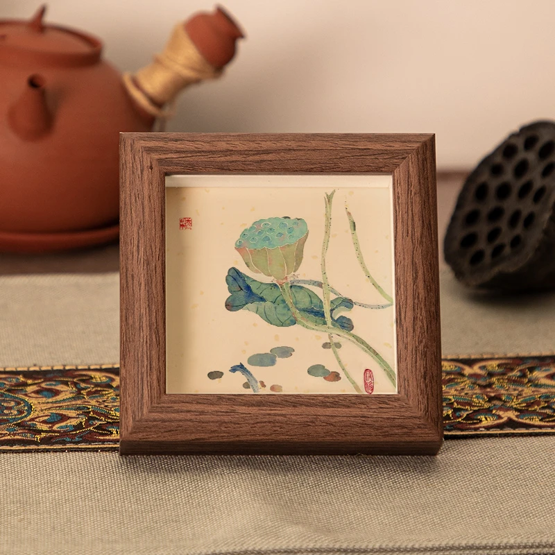 【莲蓬】4寸书法摆台文艺书法桌面简约玻璃木质中空相框