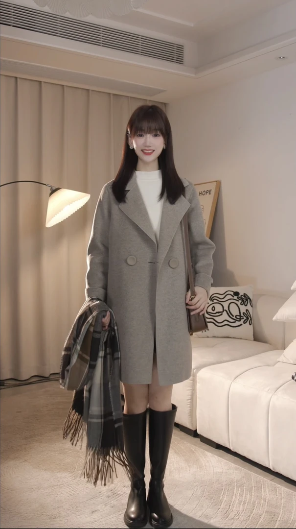 N-秋冬新款高品质双面毛呢大衣女2024中长款百搭气质大衣外套021