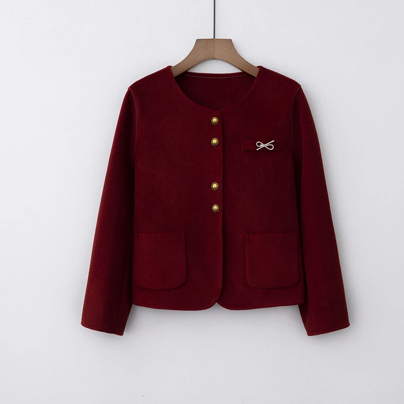 T-双面毛呢小香风女秋冬新款时尚高级设计款短款小外套-0158款